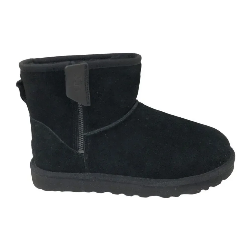 UGG Women's‎ Classic Mini Bailey Zip Black Suede Shearling Lined Boots NWOB US 6